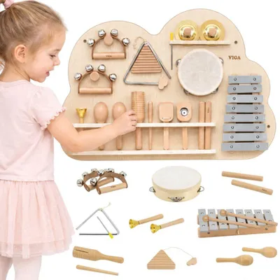 Productafbeelding van Viga houten muziekbordset van 12 percussie-instrumenten