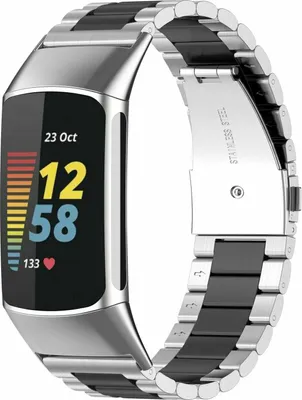 Produktbild von Strap-it® Fitbit Charge 5 Metallarmband (Silber/Schwarz)