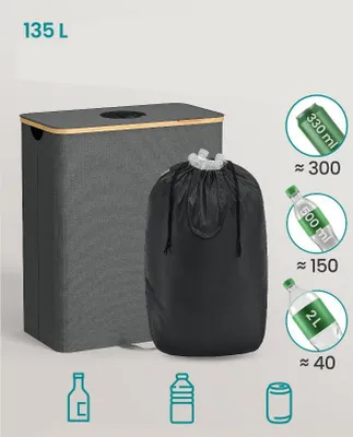 Obrázek produktu pro SONGMICS Sběrač zálohovaných lahví, 135litrový sběrač lahví, prázdný, recyklace