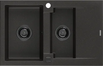 Produktbild von Mexen Gaspar 1,5-Becken-Granitspüle mit Abtropffläche 737 x 475 mm, Schwarz/Gold metallisch, Siphon Schwarz - 6507731505-75-B
