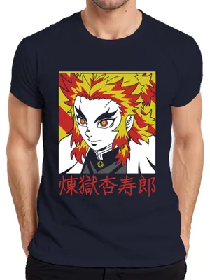 Produktbild von Rengoku Kyojuro Kimetsu no Yaiba Anime Flammenhaar Geschenk Herren T-Shirt, Navy, M