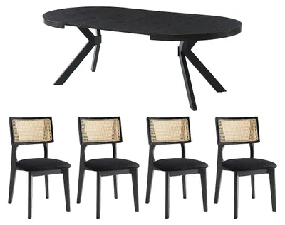 Produktbild von Tischset KOMONI + 4 Stühle CALENYA - Schwarz