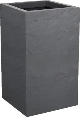 Produktbild von Kubische Pflanztöpfe-Box mit Steinenimitat - 36L Wasserbehälter - 29,5 x 29,5 x 49,5 cm - Grau-Kieselstein