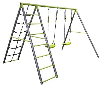 Produktbild von Kinderschaukel Set Deluxe mit Kletternetz und Leiter – Doppelschaukel & Klettergerüst, Outdoor