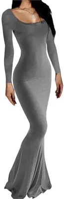 Obrázok produktu pre Dlhý, úzky maxi šaty pre dámy, s dlhými rukávmi, priliehavého strihu, model "rybia kosť" v šedej farbe