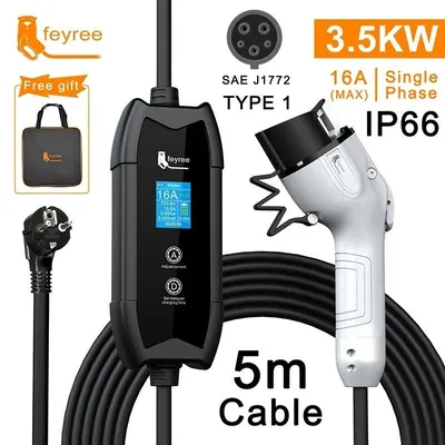 Obrázek produktu pro Přenosná nabíječka pro elektromobily, výkon 3,5 kW, nastavitelný proud 16 A, typ2, TYPE2