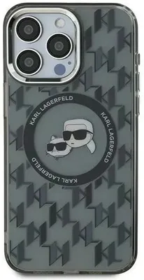 Produktbild von MagSafe Hülle für Apple iPhone 16 Pro - Karl Lagerfeld IML Monogram Karl & Choupette Head Back Cover - Schwarz