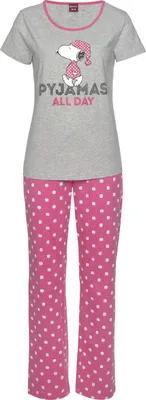 Produktbild von Peanuts Pyjama 2 -teilig grau-meliert-pink-gepunktet Größe 44/46