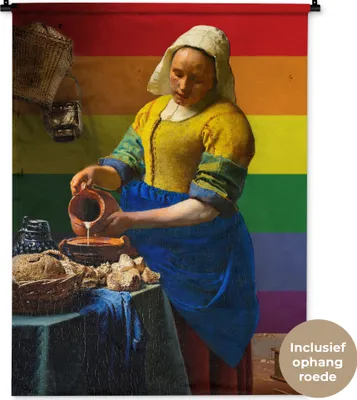 Produktbild von MuchoWow® Wandteppich Wandbehang Milchmädchen - Regenbogen - Kunst 90x120 cm Tapisserie Dekoration Wandtuch - Wanddeko