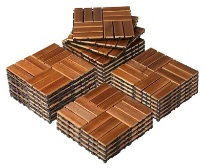 Produktbild von FCH Terrassenplatten 22er Set im Klicksystem, 30x30x2,3cm, 2m², Föhrenholz, wasserabweisend, Bodenplatten für Balkon & Terrasse, Schachbrett-Design