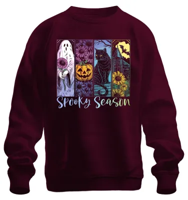 Productafbeelding van Spookseizoen Halloween, pompoen, zwarte kat, spook, herfst, griezelige uni sweatshirt, pullover, bordeauxrood, XXL