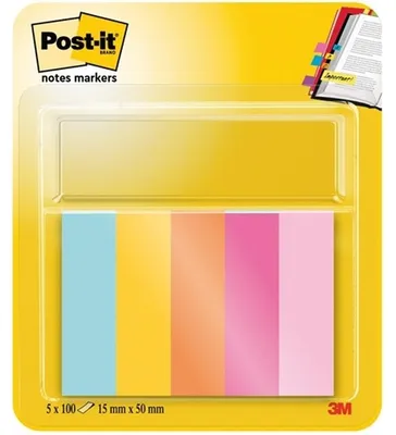 Produktbild von Post-It 7100259442, Rechteck, Blau, Orange, Pink, Gelb, Papier, 15 mm, 50 mm, 50 Blätter