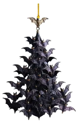 Produktbild von Fledermausschwarm-Baumschmuck, schwarzer Fledermausstapel, hängende Dekoration, gotischer 2D-Anhänger aus flachem Acryl mit fliegender Fledermaus für Hof, Veranda, Halloween, Heimdekoration