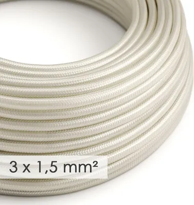 Immagine prodotto di Creative-Cables Cavo elettrico in tessuto, Sezione 3x1,50, 50 m, Avorio RM00, Rotondo effetto seta