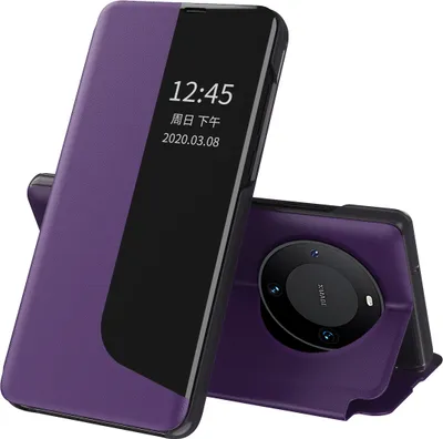 Produktbild von Hülle für Huawei Mate 60 Pro Smart View Fenster Flip Stand Cover Kunstleder Schutzhülle Lila