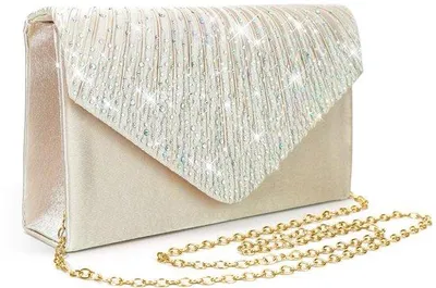 Produktbild von Elegante Beige Glitter Clutch mit Kette für Hochzeit