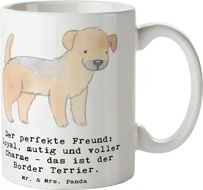 Produktbild von Mr. & Mrs. Panda Tasse Border Terrier Freund - Weiß - Geschenk, treue Begleiter, Keramiktasse, Kaffeebecher, Hunderassen, Hunderasse, lebhafte Hunde, Familienhund, Pott