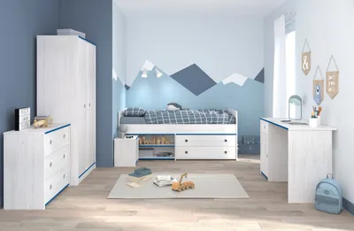 Produktbild von Kinderzimmer Smoozy 36 Parisot 5tlg Bett + Kommoden + Schreibtisch + Kleiderschrank