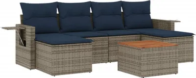 Image de vidaXL Ensemble de 7 canapés de jardin avec coussins, gris, polyrattan