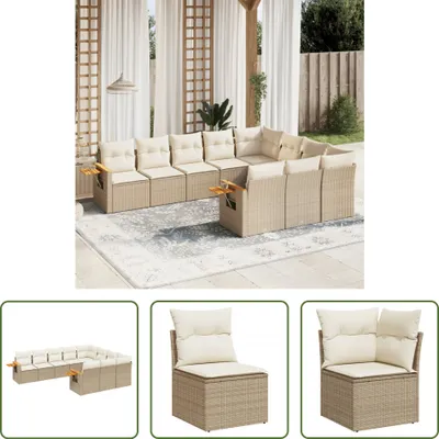 Produktbild von The Living Store 10-tlg. Garten-Sofagarnitur mit Kissen Beige Poly Rattan