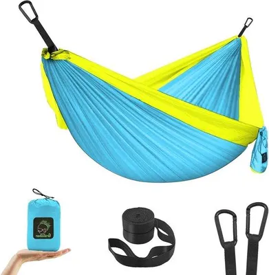 Produktbild von Kinderportable-Hammock für Camping - Ultraleicht mit Riemen - Himmelblau