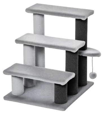 Produktbild von Katzentreppe 3 Stufen Haustiertreppe Kratzsäule Ball Hundetreppe 45 x 40 cm grau