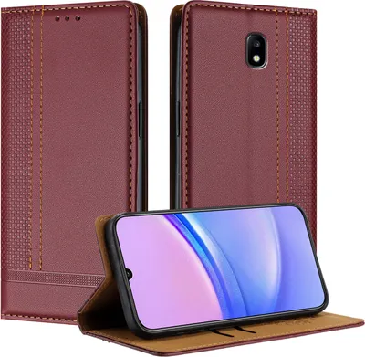 Produktbild von Handyhülle für Samsung Galaxy J5 2017 Leder Flip Klappbare Schutzhülle mit Standfunktion Dunkelrot