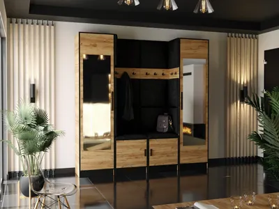 Produktbild von KIER FURNITURE Kleiderschrank, Eiche Craft Golden + Stoff Schwarz - 212,8xx205x39cm