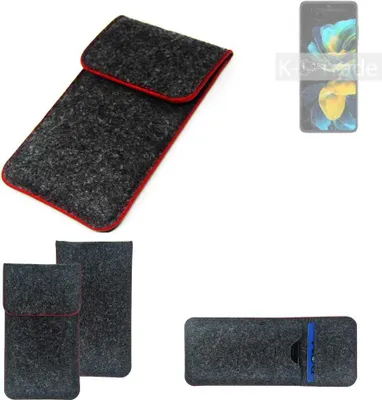 Produktbild von K-S-Trade Handy Schutz Hülle kompatibel mit Huawei Pocket S Schutzhülle Handyhülle Filztasche Pouch Tasche Case Sleeve Filzhülle dunkelgrau roter