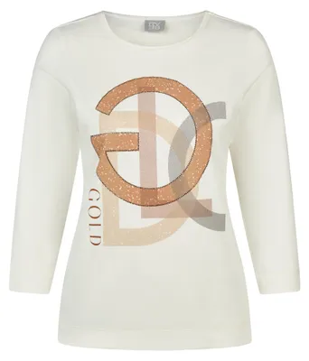 Produktbild von Rabe Damen T-Shirt Langarm Rundhals Steinmotiv Glitzersteine Beige Gr. 44