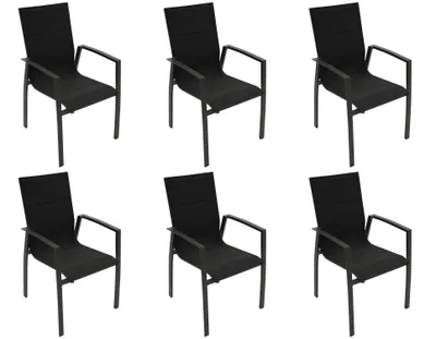 Produktbild von DEGAMO Stapelsessel FARO, Aluminium + Kunstgewebe gepolstert schwarz, 6 Stück