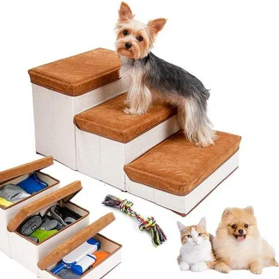 Image de Échelle pliante pour animaux domestiques - 3 marches avec espace de rangement