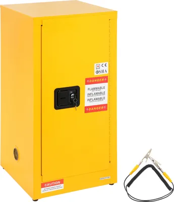 Produktbild von SucceBuy Sicherheitsschrank für brennbare Flüssigkeiten, 16 Gal, kaltgewalzter Stahl, 18,1 x 18,1 x 35,4 Zoll, explosionsgeschützt, mit 2 verstellbaren Regalen, 1 Tür, für den gewerblichen industriellen Einsatz, gelb