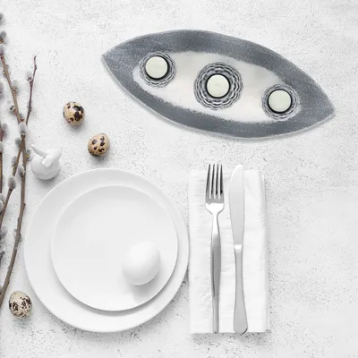 Produktbild von Relaxdays Kerzen Deko, Set mit Dekotablett, 3 Teelichthaltern & Sand, Tischdeko Wohnzimmer, Deko Teelichter, grau/weiß