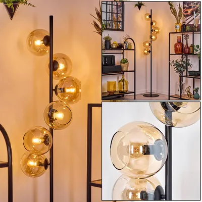 Produktbild von Cesaro Stehlampe aus Metall/Glas in Schwarz/Bernstein, Retro/Vintage-Design