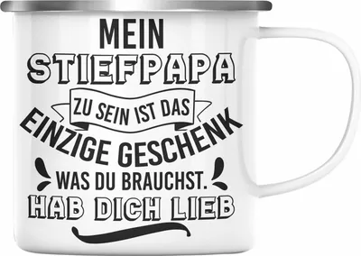 Produktbild von Trendation - Stiefpapa Emaille Tasse Spruch Geschenk Lustige Sprüche Stiefvater Geschenk Geburtstag Geburtstagsgeschenk (Silber)