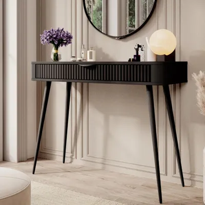 Productafbeelding van Make-uptafel console FLORE, 100 cm, zwart. Kaptafel met 1 lade