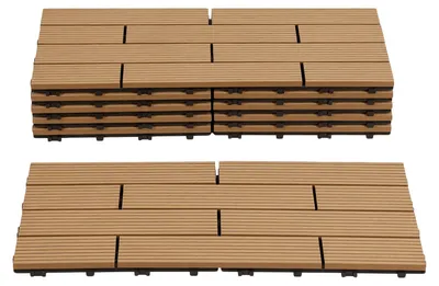 Produktbild von Eikuavons WPC Terrassenfliesen 30x60 cm Teakfarben 24 Stück 4 m² Klickfliesen Garten Balkon