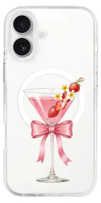 Produktbild von Hartschalenhülle für das iPhone 16, kompatibel mit MagSafe, transparent, Erdbeercocktail