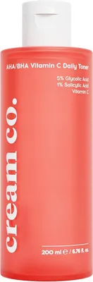 cream co. AHA/BHA Vitamin C Täglicher Gesichtstoner - Hautpflege mit Salicylsäure & Glykolsäure, 200 ml