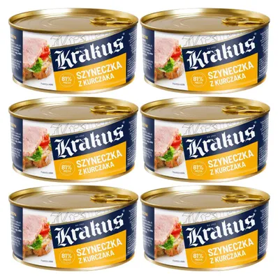 Produktbild von Krakus Hähnchenschinken Dosenfleisch 6x 300g - 81% Hähnchenfleisch Konserve