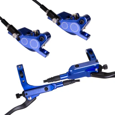 Obrázek produktu pro Sada hydraulických kotoučových brzd na jízdní kolo, hydraulická přední brzda z hliníku pro horské kolo, silniční kolo, kolo s pevným převodem (modrá)