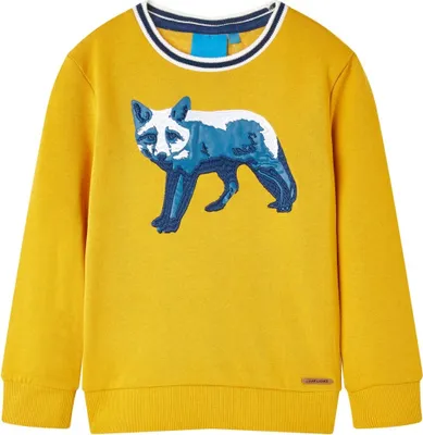 Produktbild von Kinder-Sweatshirt 128 Ocker, 100 % Baumwolle, Fuchs bedruckt