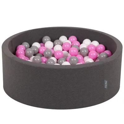 Obrázok produktu pre KiddyMoon 90x30cm/300 loptičiek ∅ 7cm Okrúhly Detské penové loptičky  vyrobené v EÚ, Tmavo šedá: Sivá/Biela/Svetloružová