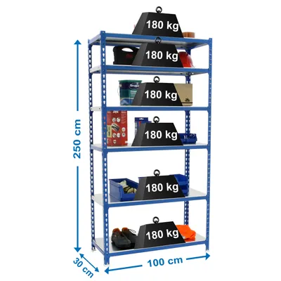 Produktbild von Metallregal SIMONCLICK PLUS 6/300 BLAU/GALVA