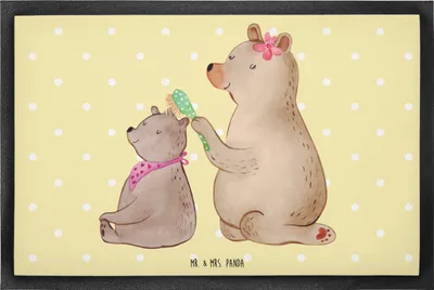 Produktbild von Mr. & Mrs. Panda Türmatte Bär Kind 60 x 90 cm - Gelb Pastell - Geschenk, Fußabstreifer, fußmatte, Schmutzfangmatte, Muttertag, Bodenvorleger, Schmutzmatte, Mama, Mutter