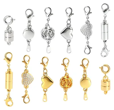 Magnetische Schmuckverschlüsse, 12 Stück, Gold/Silber, Herz-Strass