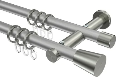 Produktbild von Interdeco Gardinenstange / Vorhangstange Silbergrau / Edelstahl-Optik, Typ Platon Sitra (Konus), 20 mm Ø 2-läufig, 140 cm