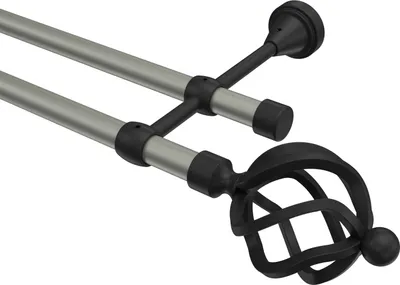 Produktbild von Interdeco Gardinenstange / Vorhangstange Chrom matt / Schwarz, Typ Primus Paolo (Schmiedekugel), 16 mm Ø 2-läufig, 480 cm