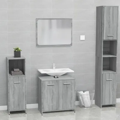 Produktbild von BEI CLORIS Badmöbel-Set Grau Sonoma Holzwerkstoff - Badezimmerschränke Neu4086902 1parcel